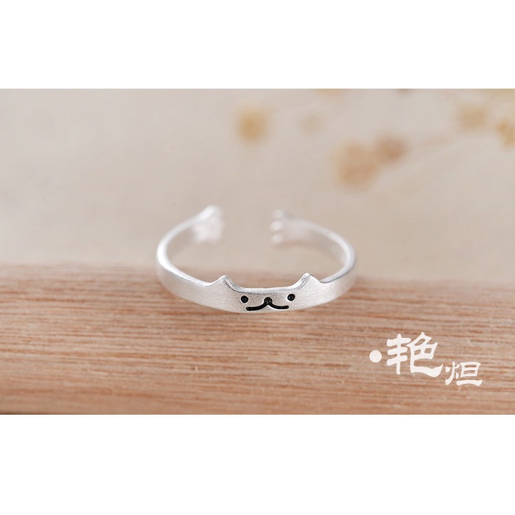 Nhẫn mạ bạc 925 hình mèo đơn giản dễ thương phong cách Hàn quốc