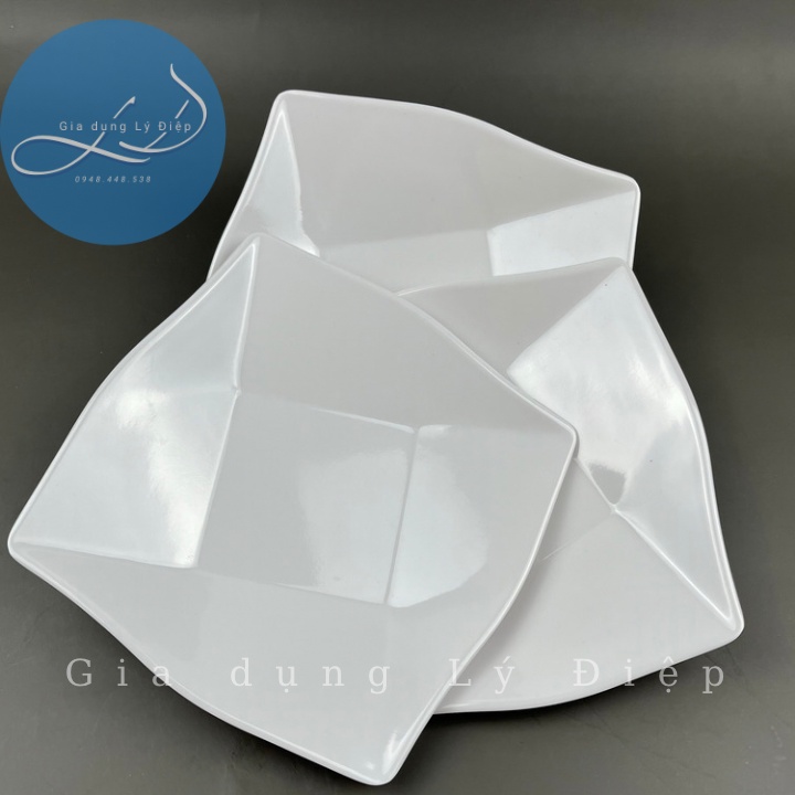 Dĩa nhựa melamine trắng vuông 4 ngấn 6(dv36)