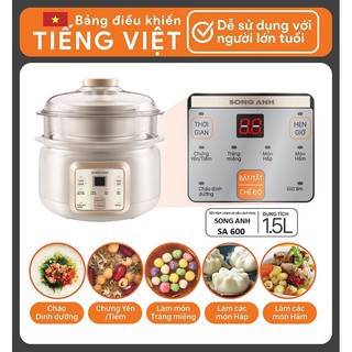 Nồi Nấu Cháo, Chưng Yến Nồi Hầm Chậm Và Hấp Cách Thủy Đa Năng Song Anh A600