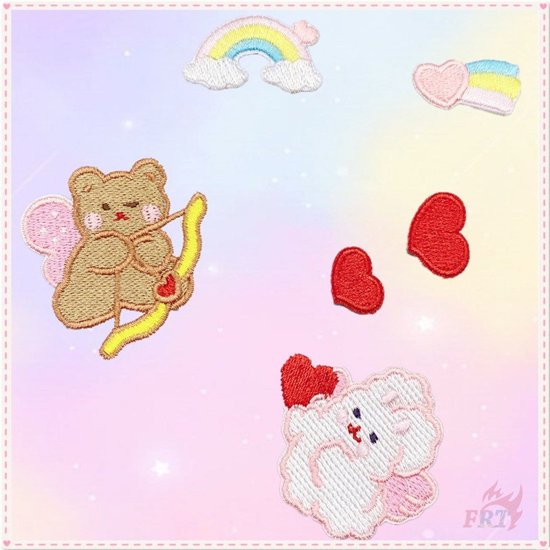 Miếng dán ủi quần áo hình cupid/gấu/thỏ/trái tim/cầu vồng DIY