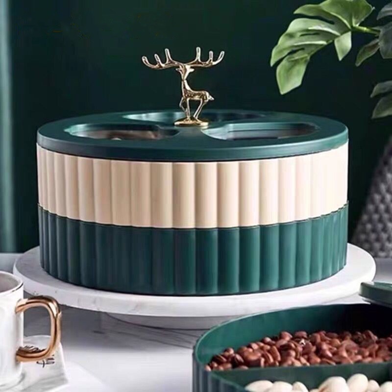 Khay mứt tết khay đựng Ômai Tết hình hươu 2 tầng Huydecor