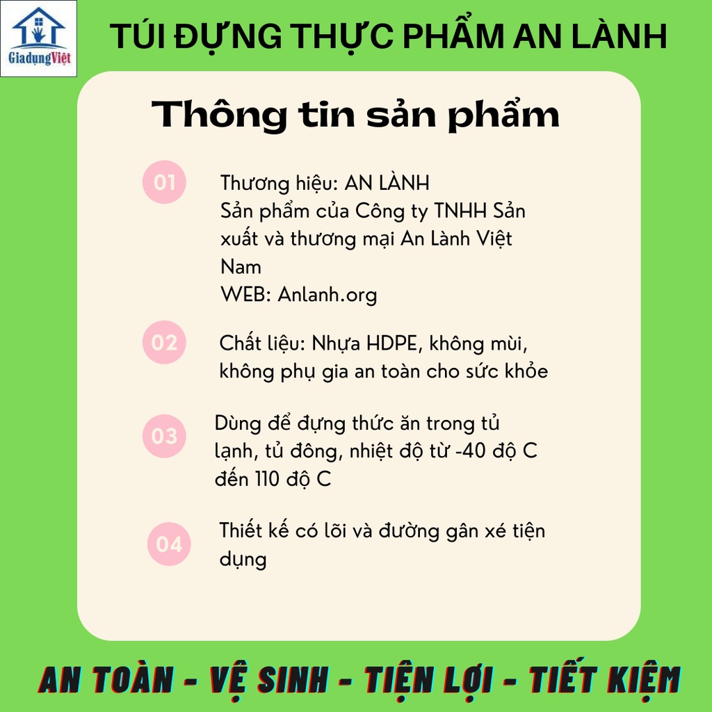 Túi Đựng Thực Phẩm Cao Cấp HDPE An Lành Nhiều Kích Cỡ