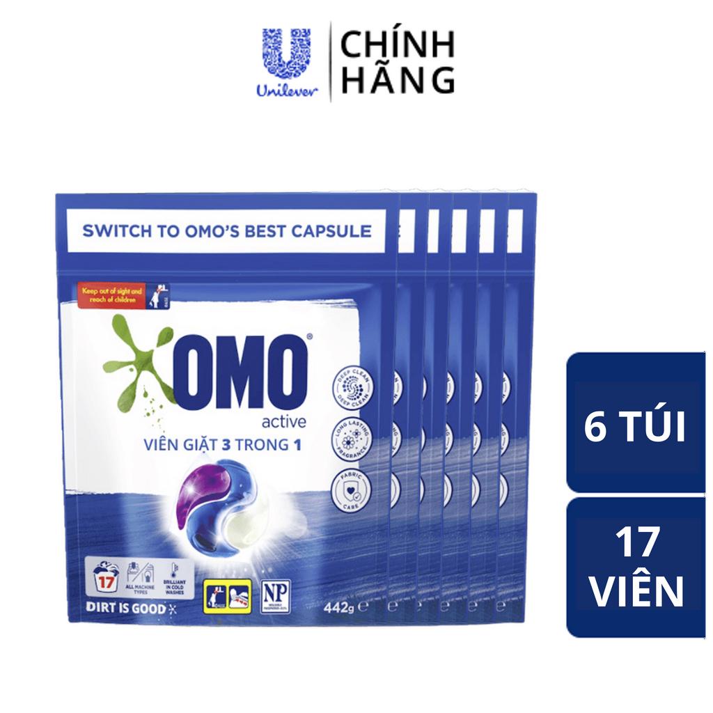 Combo 6 Túi Viên Giặt Tiện Lợi OMO Công Nghệ Anh Quốc - Bền Màu 17 Viên Túi