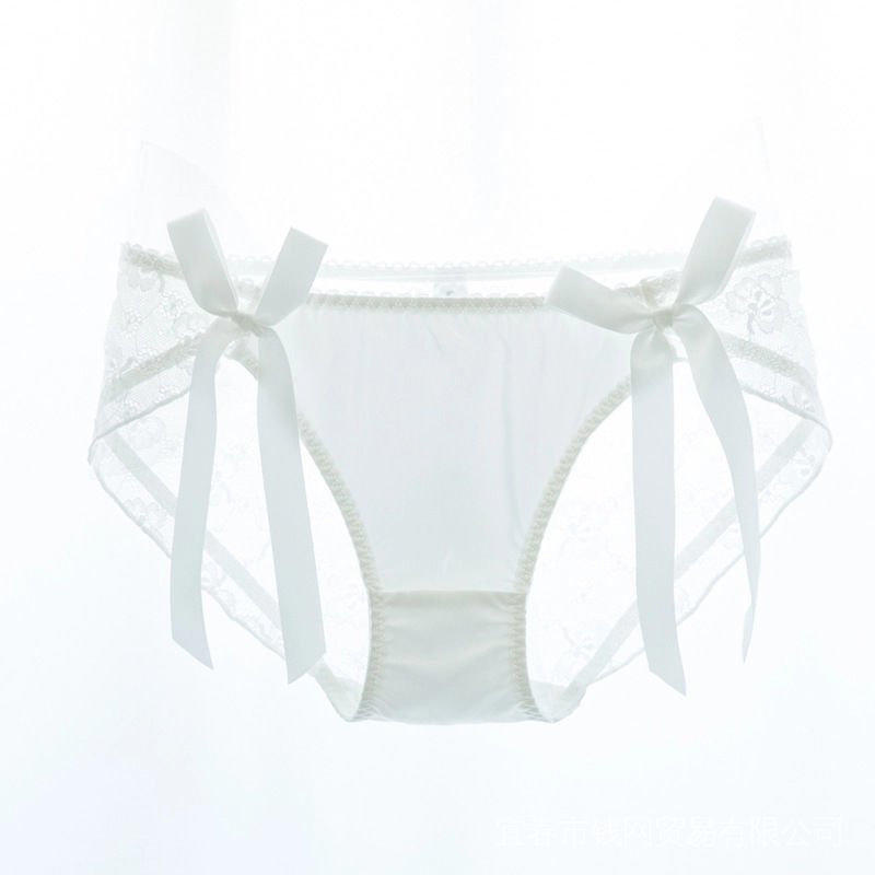 Quần lót cặp đôi lưng thấp mềm ruy băng trắng lưới rỗng mềm đáy cotton thiết kế thời trang cho nam nữ