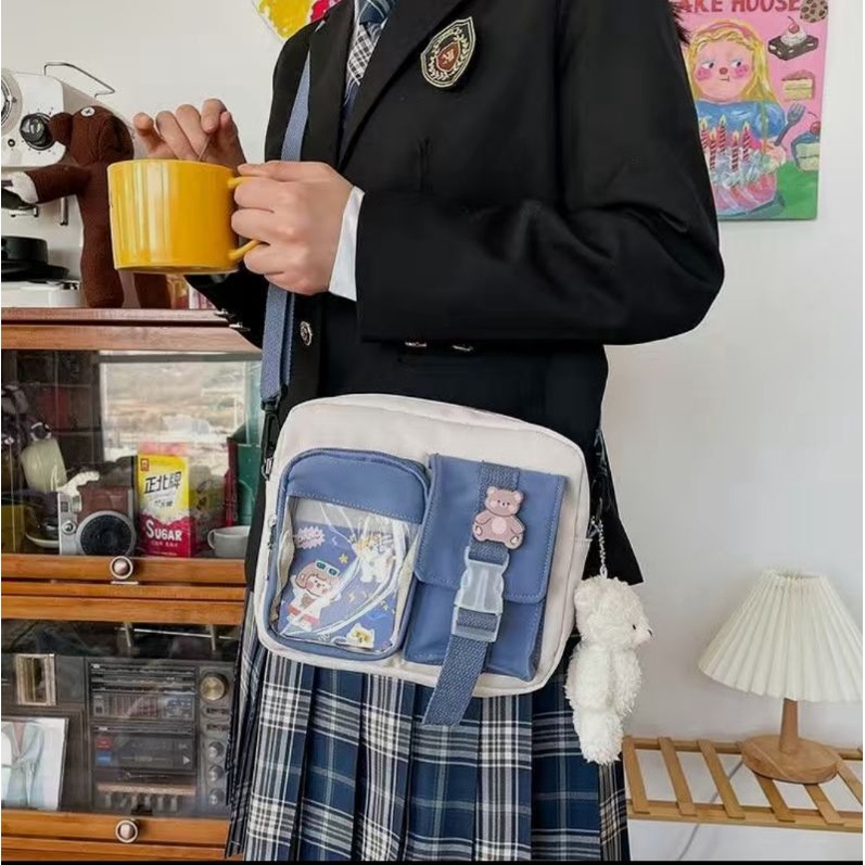 Túi đeo chéo có ngăn trong suốt phong cách hàn quốc lolita ulzzang mori girl dễ thương nhiều màu sắc