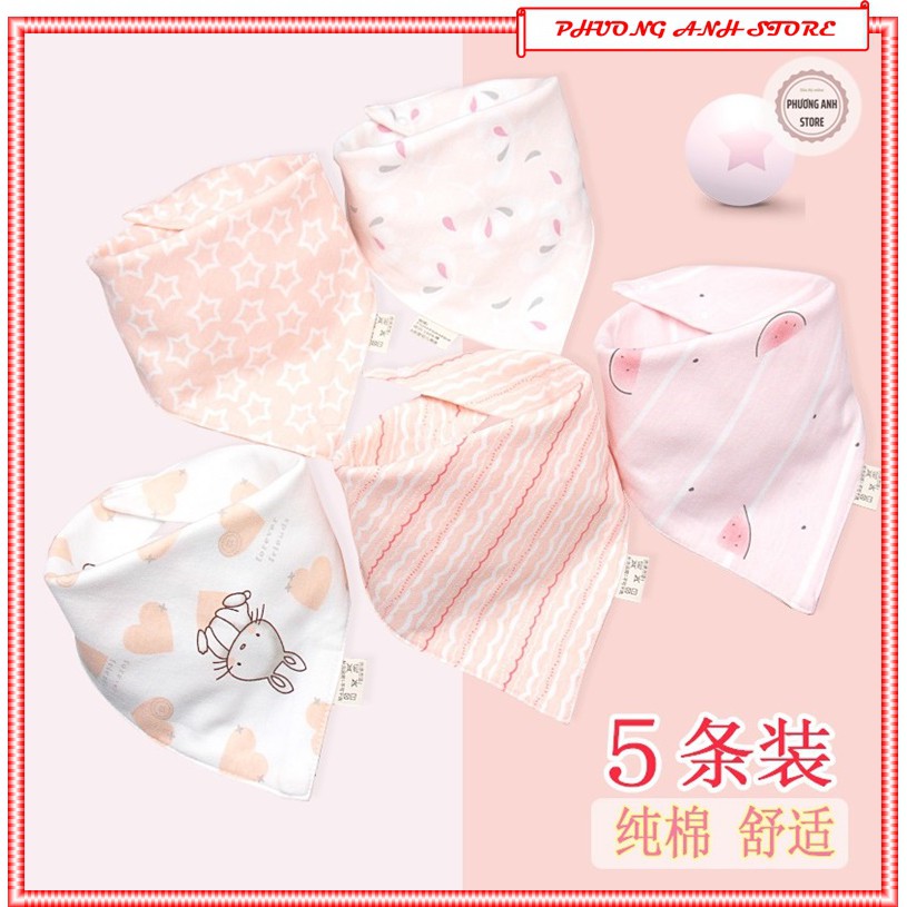 SET 5 khăn yếm dãi tam giác cotton cho  bé trai, gái dày dặn thấm hút tốt 💛FREESHIP XTRA💛 có cúc bấm rất tiện lợi.