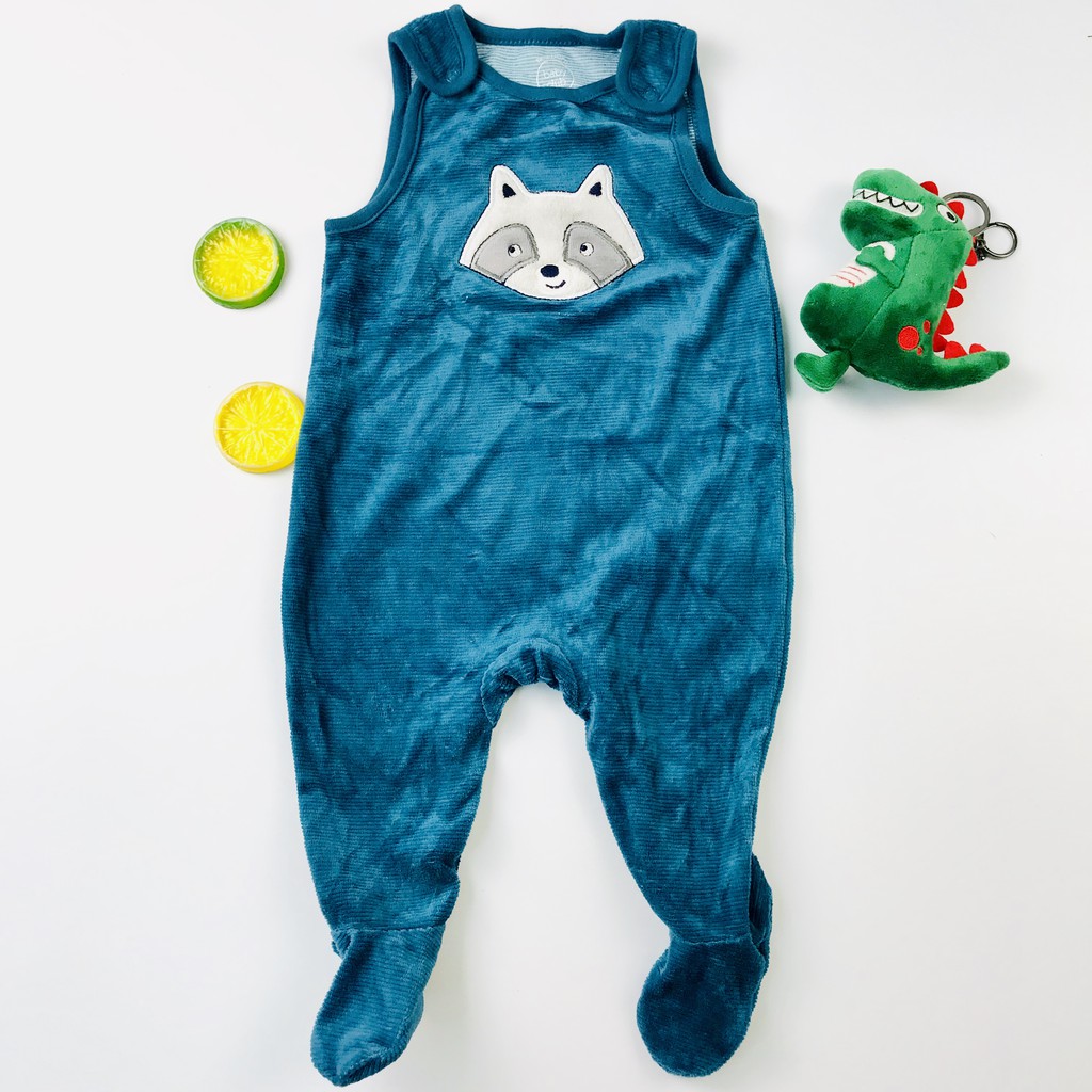 [68] Yếm nhung bé trai Baby Club xanh gấu mèo