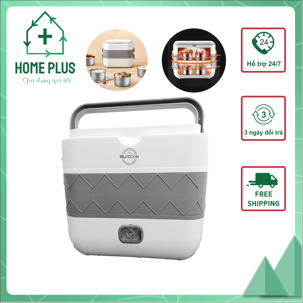 Hộp cơm văn phòng cắm điện BUCOOK hộp cơm 4 ngăn chứa đồ ăn thép không gỉ