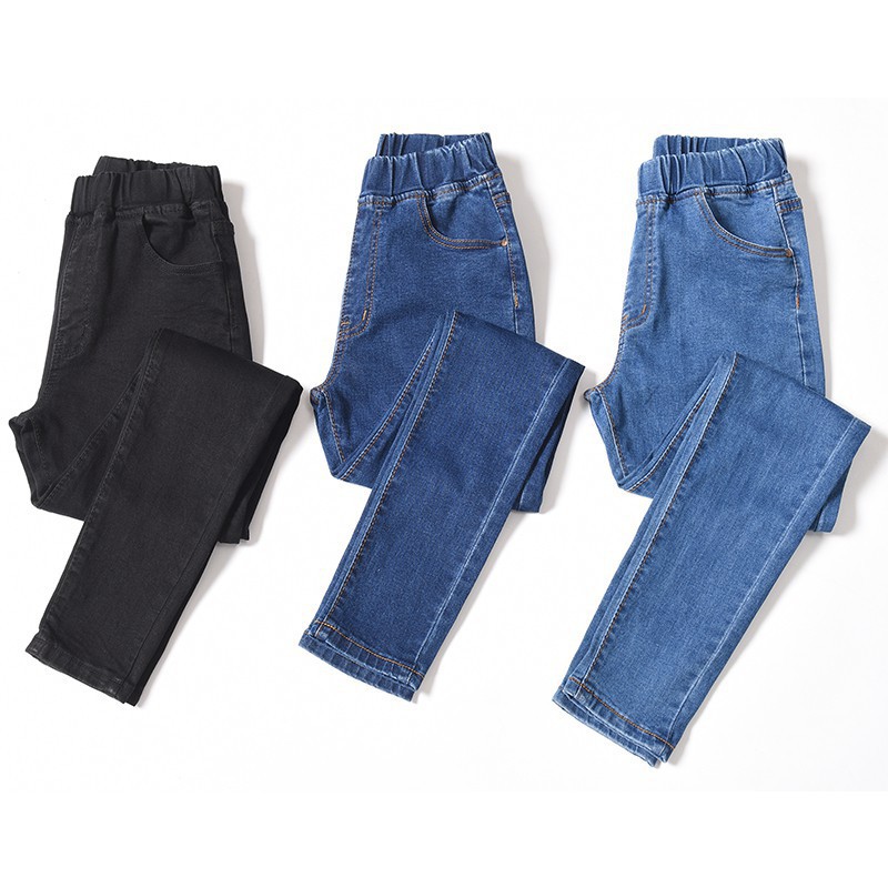 Quần Jeans Màu Trơn Lưng Thun Cao Thiết Kế Ôm Sát Tôn Dáng