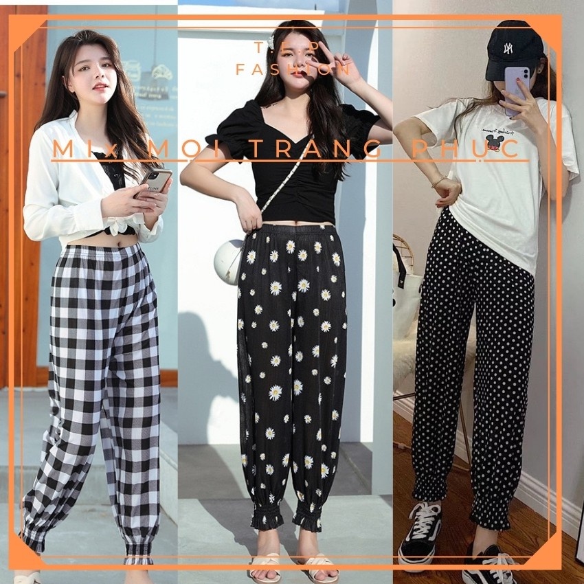 ✨BÁN SỈ✨Quần Lanh Dài Alibaba Bo Gấu - Quần Jogger Nữ Ống Rộng Bo Gấu Chất Von Mỏng
