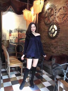 áo len nhung cổ tim