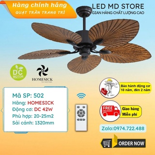 [FREESHIP] Quạt trần trang trí hình lá cọ TN55G, chính hãng động cơ DC 45W tiết kiệm điện bảo hành 5 năm