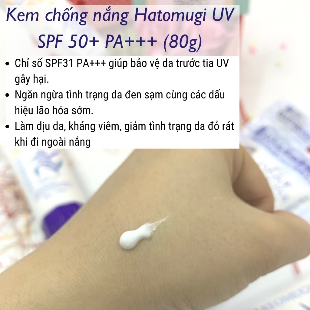 Kem chống nắng HATOMUGI dưỡng ẩm da nâng tông từ hạt ý dĩ SPF50+ PA+++ 85g - Zavenci