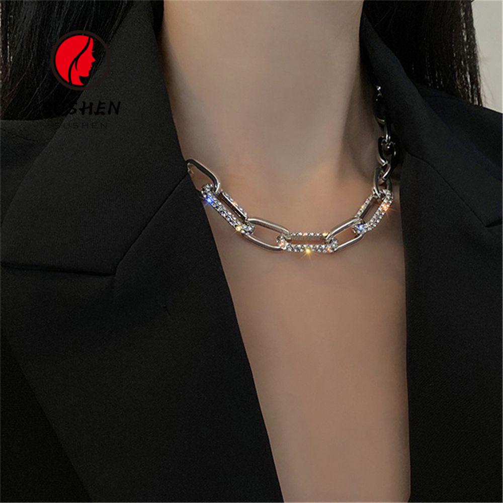 Vòng cổ chuỗi xích 12mm đính đá sáng bóng phong cách hiphop sang trọng cho nam và nữ