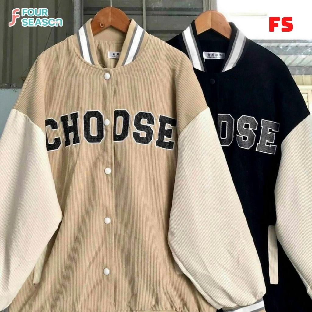 Varsity jacket nhung tăm unisex form rộng CHOOSE AKNT03 4S áo bomber 2 lớp ulzzang street style nam nữ hottrend