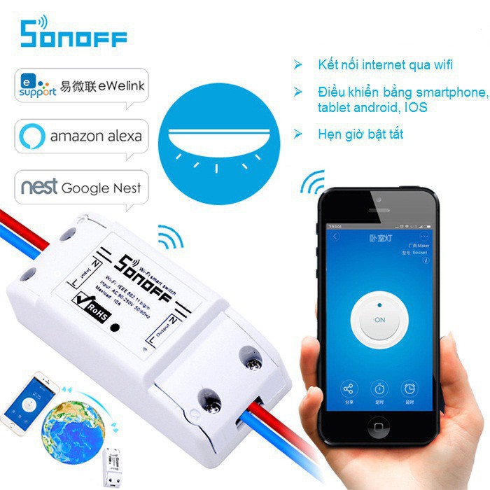 [SALE KHÔ MÁU] Công tắc thông minh wifi sonoff basic bản tiếng anh 2200w [FREE SHIP]