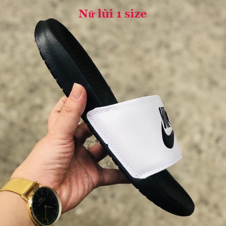Dép unisex 𝐍𝐈𝐊𝐄 ❤️FREESHIP + Hộp❤️ dép quai ngang thể thao nam nữ mk in 𝐍𝐈𝐊𝐄-𝐁𝐚𝐧𝐚𝐬𝐬𝐢Đen Quai Trắng