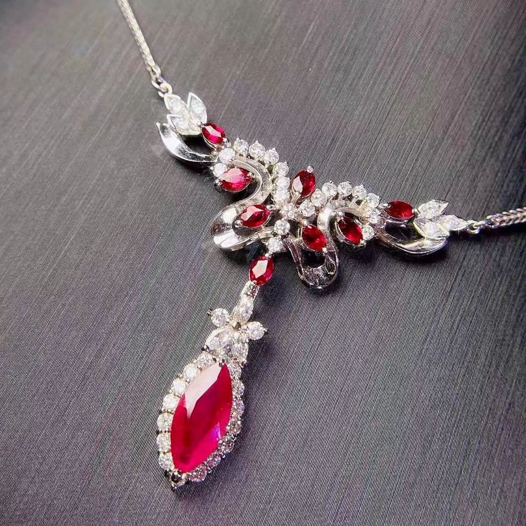 Mới Vòng cổ Mặt Hoa Đính Đá Ruby Sang Trọng Cho Nữ-JHS2-P