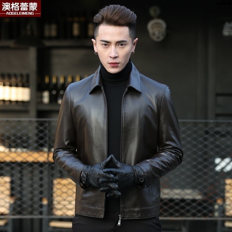 Áo Khoác Da Cừu Phối Cotton Và Da Cừu Cổ Bẻ Thanh Lịch Cho Đàn Ông Trung Niên