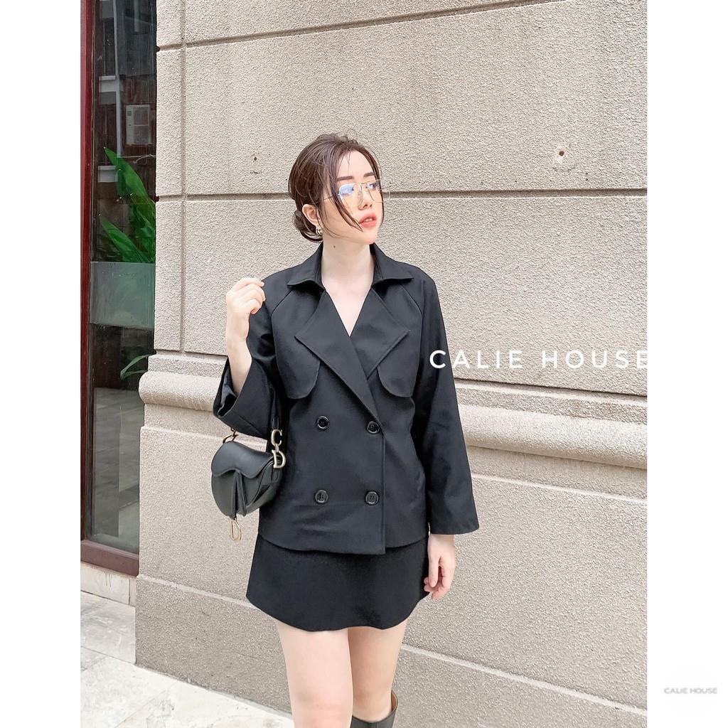 Áo Vest Kaki Vạt 2 Bên Calie House AK24 Dáng Măng Tô Vest Suông Rộng Dáng Ngắn