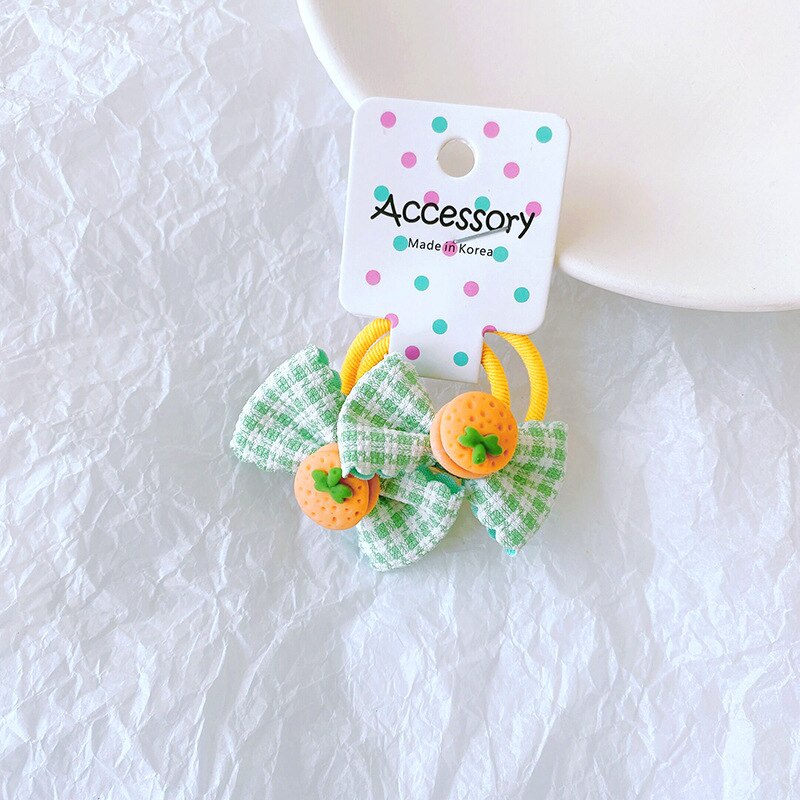 Set 2 dây cột tóc co giãn họa tiết sọc caro dễ thương cho bé gái
