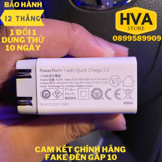 Sạc nhanh ANKER PowerPort+ 1 cổng 18w QC 3.0 A2013 hỗ trợ sạc nhanh iPhone, Android – BH 12 tháng