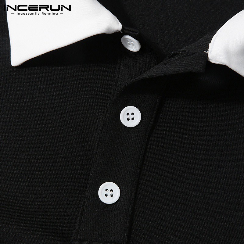 Áo INCERUN tay dài phối màu thiết kế cắt rỗng trẻ trung cho nam