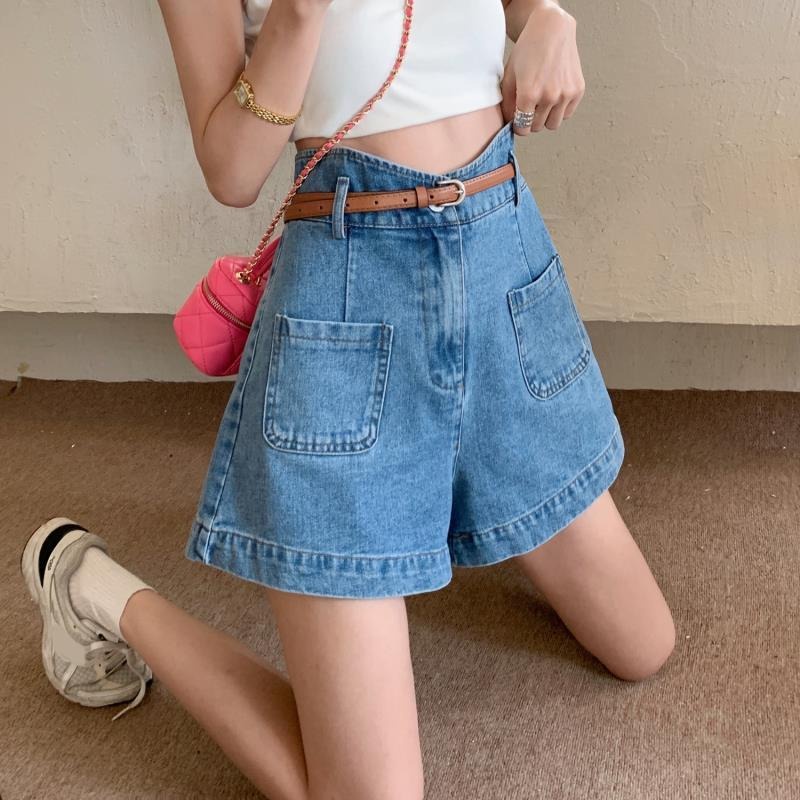 Quần Short Denim Lưng Cao Phong Cách Hàn Quốc Đơn Giản Dành Cho Nữ