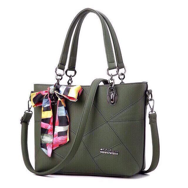 TÚI XÁCH NỮ CÔNG SỞ XÁCH TAY ĐEO CHÉO HỌA TIẾT TRẦN NÚI KÈM NƠ T20