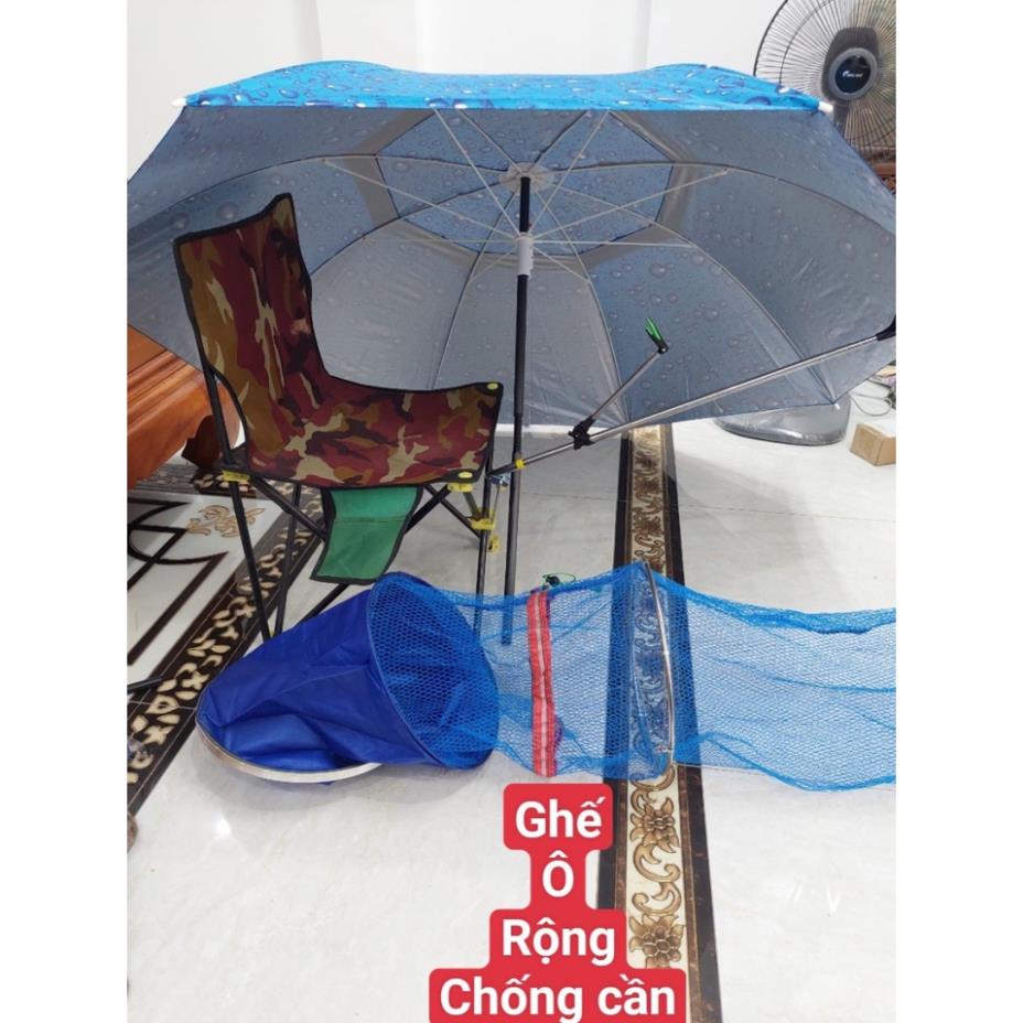 Bộ combo- ghế ,chống cần,ô câu cá(dù 1m8),rọng đựng cá.