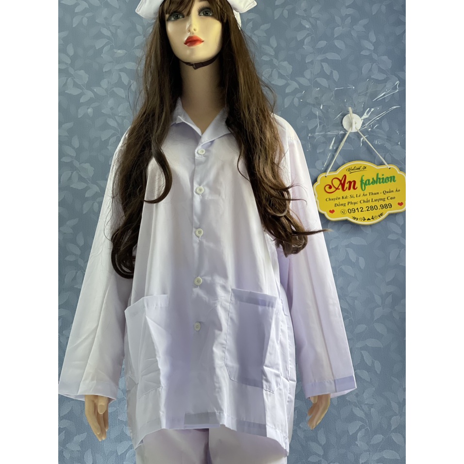 Combo 5 Áo Blouse Trắng Điều Dưỡng, Áo Bác Sĩ, Dược Sĩ tay dài, chấm mông _ Hình chụp thật