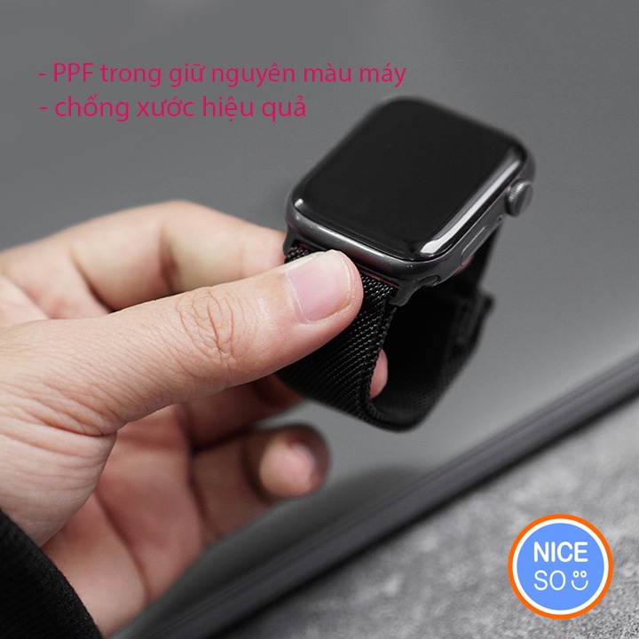 Miếng dán skin Apple watch màu đen bóng và trắng sứ, PPF trong bền đẹp, độ chính xác cao không nhìn thấy vết ghép nối