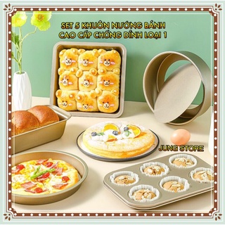 Khuôn làm bánh cao cấp chống dính SET 5 chiếc, khuôn nướng bánh mì, pizza, cupcake bằng thép carbon an toàn