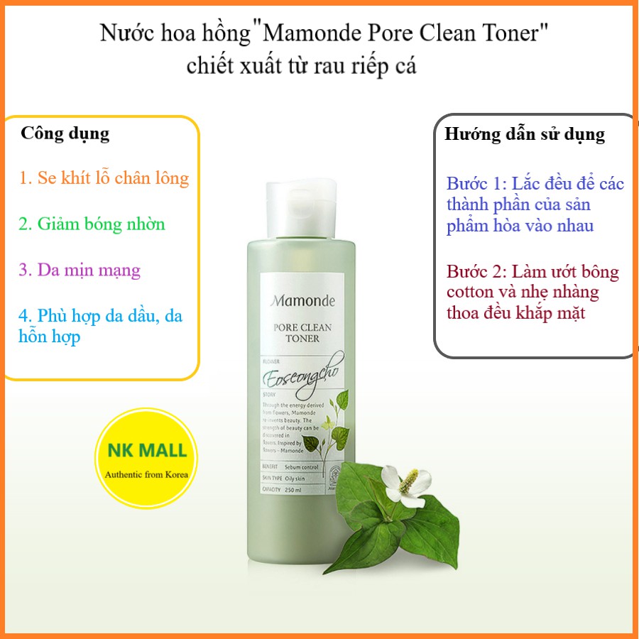 ( Đủ bill) Nước cân bằng làm sạch dầu nhờn và ngăn ngừa mụn Mamonde Pore Clean Toner | BigBuy360 - bigbuy360.vn