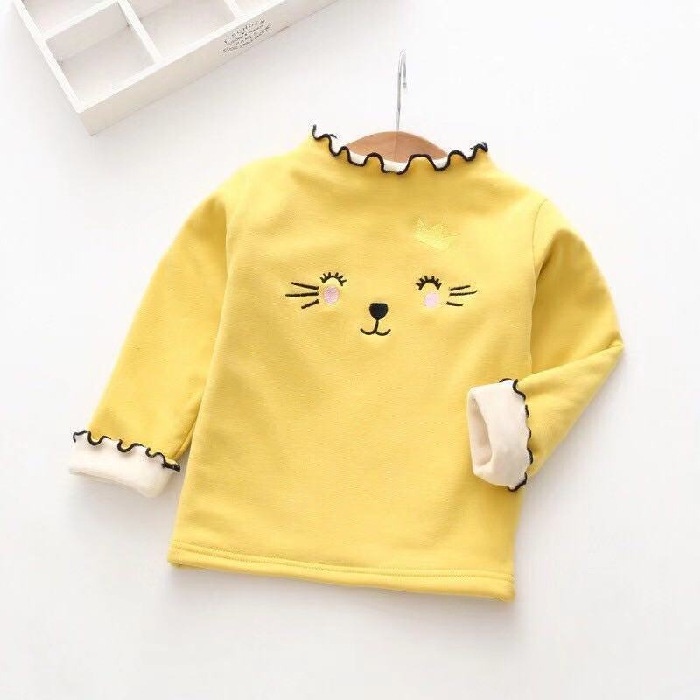 Áo giữ nhiệt cho bé gái lót lông cổ cao viền chất nỉ bông siêu ấm hàng Quảng Châu thêu hình thỏ xinh xắn JIMADO TQ5111