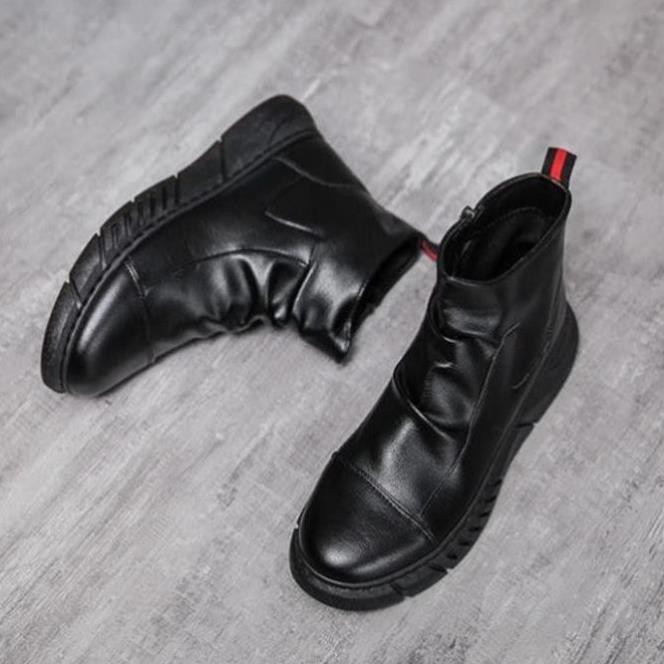 Giày Boots Nam Cao Cổ Chất Liệu Da Mềm Đế Cao 5cm Phong Cách Nam Tính Có Khóa Kéo -o97 [Sale]