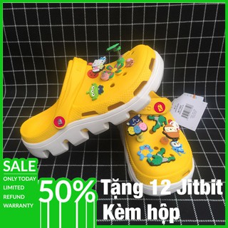 Dép sục Màu Vàng đế trắng - Tặng 12 jitbit (sticker) + hộp -  thể thao nam nữ