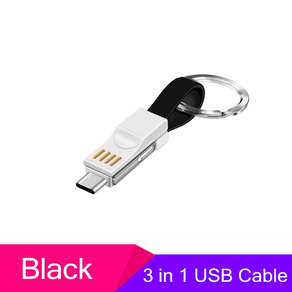 Cáp USB 3 trong 1 Sạc cáp sạc Cáp chiếu sáng 2A Mini Keychain cho iPhone type-c Android