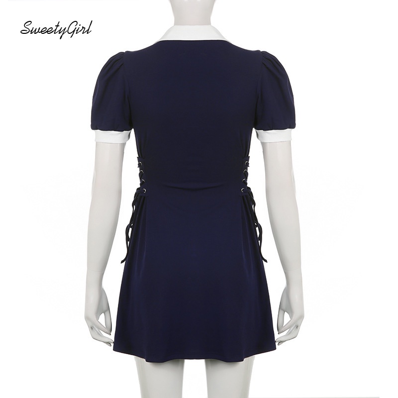 Đầm Midi Cổ Chữ V Tay Phồng Ngắn Màu Sắc Tương Phản 2022 Thời Trang Cho Nữ