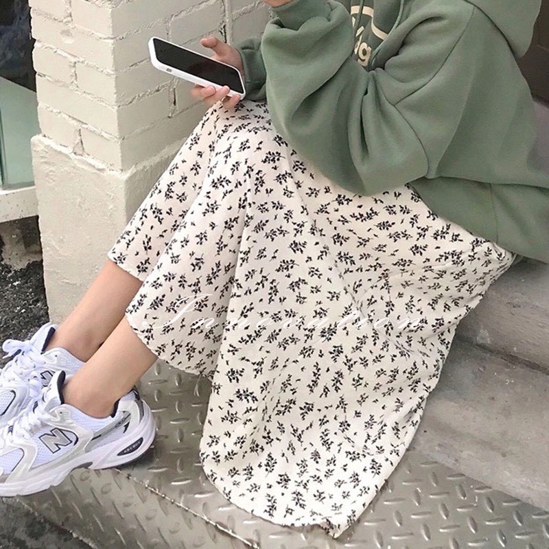 Chân váy hoa nhí dáng dài vintage, chất vải chiffon mềm mịn mát TAN3F01