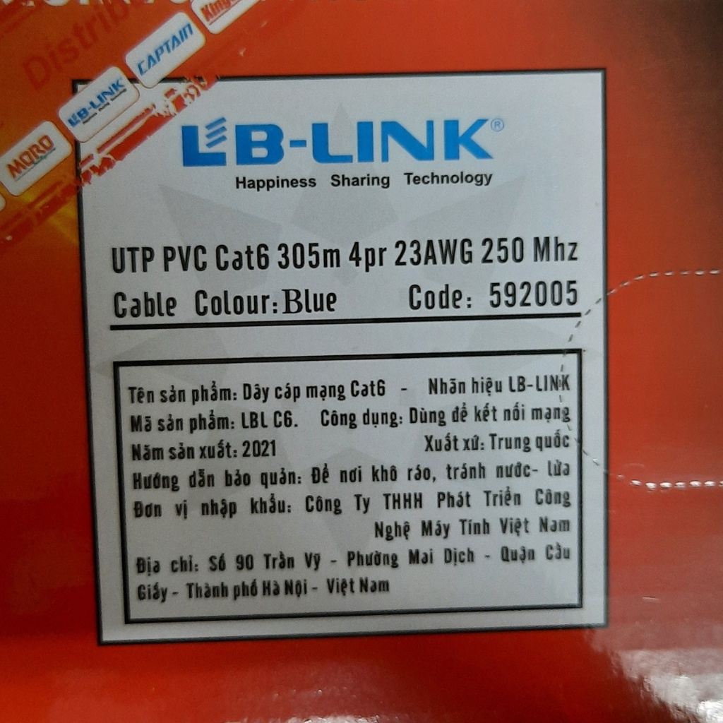 Cuộn dây cáp mạng LB-LINK Cat6 UTP CCA BR 0.4mm(Giá buôn - Cả cuộn 305m) màu xanh hoặc trắng