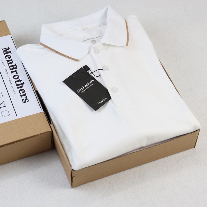 Áo thun nam Polo cao cấp cổ bẻ MENBROTHERS AMR021 vải cá sấu cotton phong cách trẻ trung, chuẩn form màu trắng phối viền | BigBuy360 - bigbuy360.vn