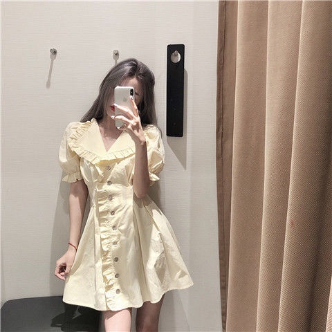 Đầm Sơ Mi Tay Phồng Phối Ren Thời Trang Mùa Hè Pháp Mới