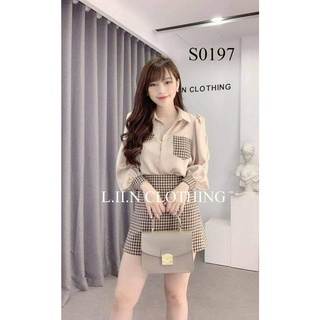 Áo sơ mi lụa satin phối túi caro am71
