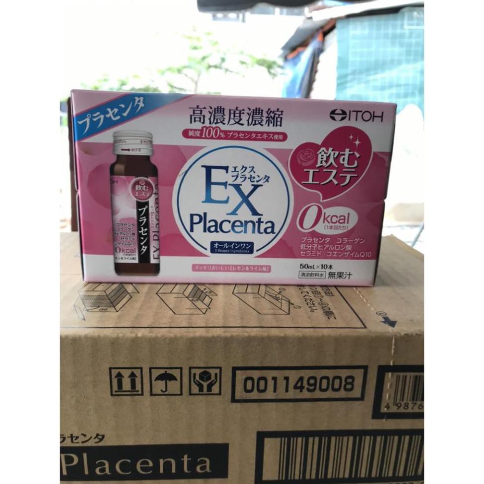 Collagen EX Placenta 1 hộp 10 lọ x 50ml Nước uống dưỡng làn da mịn màng bổ sung collagen nhật bản