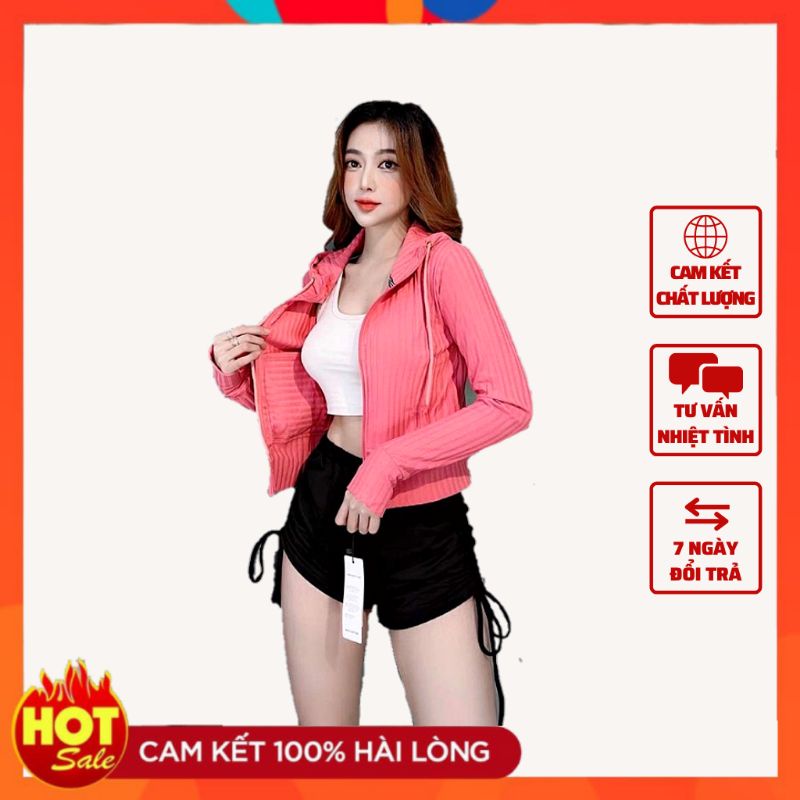 Áo khoác nữ ôm body form lửng vải thun gân cao cấp có nón thời trang