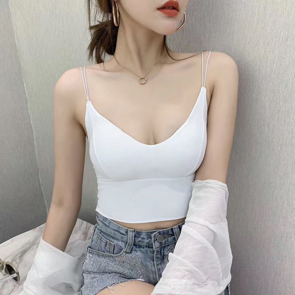 Áo hai dây nữ croptop hở ngực vải mềm mịn mát , áo lót 2s bra có mút ngực sợi bún không gọng (AL5) | BigBuy360 - bigbuy360.vn