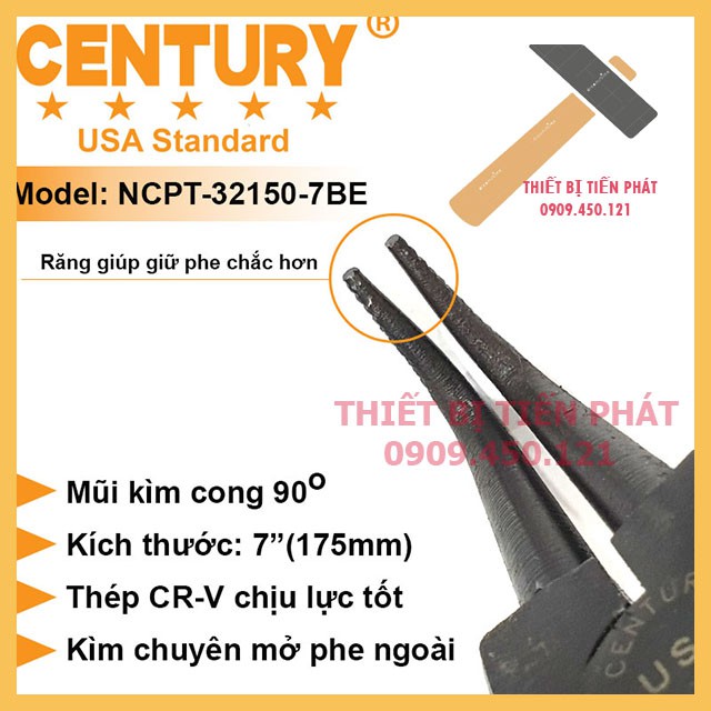 Kềm Mở Phe, Kìm Mở Phe 7" (175mm) Ra Cong Century Mã NCPT-32150-7BE Chế Tạo Bằng Thép Tốt.