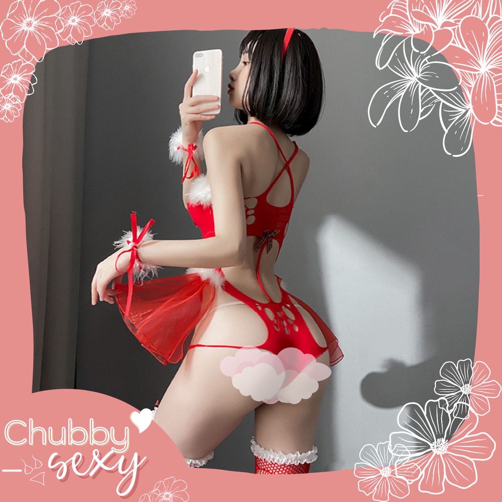 Cosplay Noel Giáng Sinh sexy siêu gợi cảm ,  công chúa đêm Noel,  bodysuit đầy đủ phụ kiện  - BDS17 - Chubby.sexy