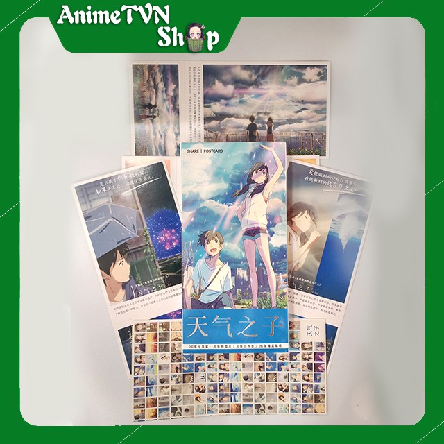 Hộp Postcard Bưu thiếp (Trọn bộ 340 Hình có Sticker) Anime Tenki no Ko (Đứa con của thời tiết)